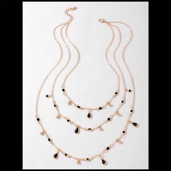 Water Drop 3 Layer Necklace (black/gold) - Picture 9 of 9